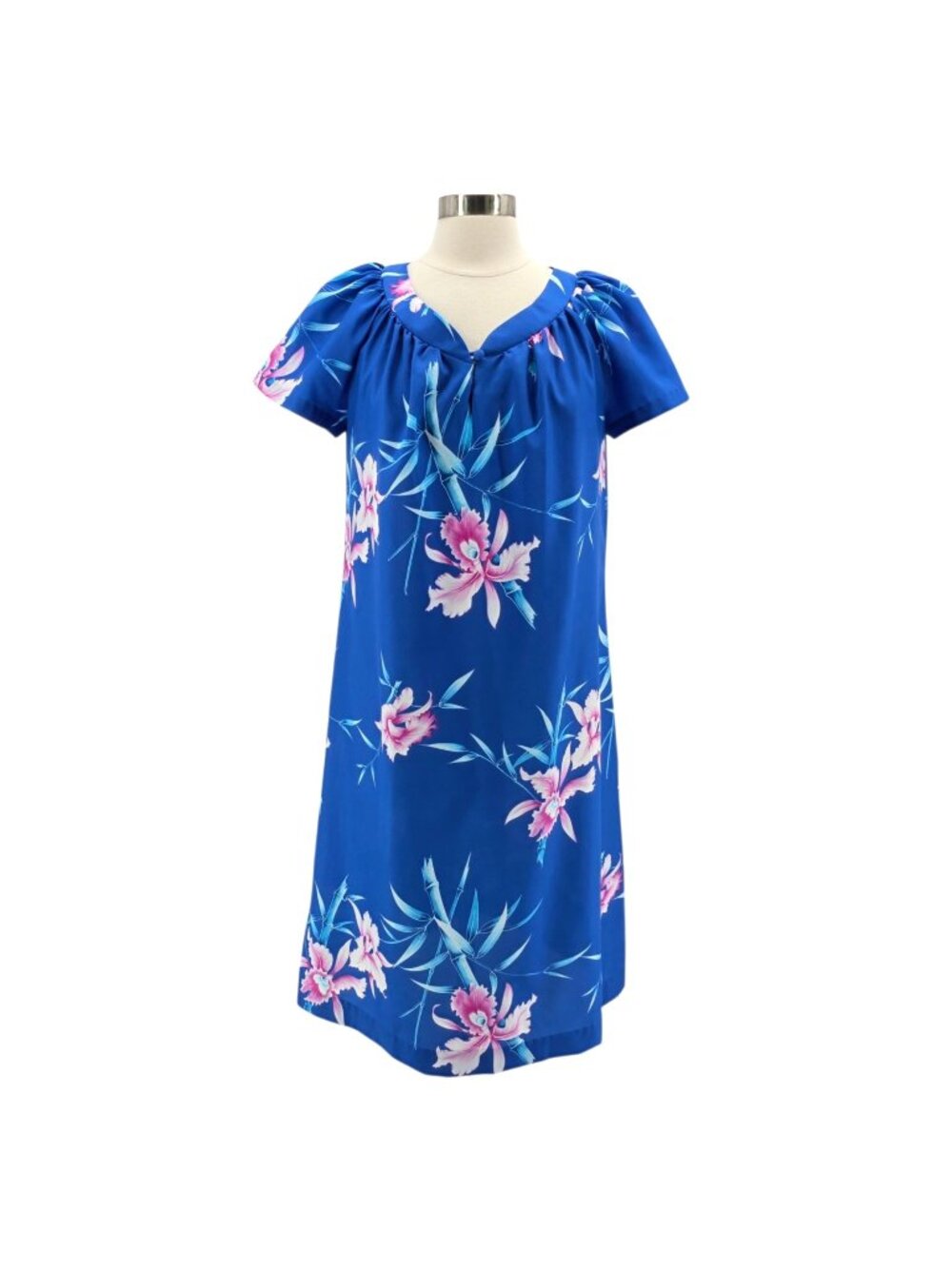 Vintage Hilo Hattie Womens Medium Dress Mumu Hawaiian Floral Blue Beach Party